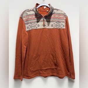 Panhandle 1/4 Zip Sweatshirt XL Orange Aztec Southwestern Boho Cowgirl Pocket